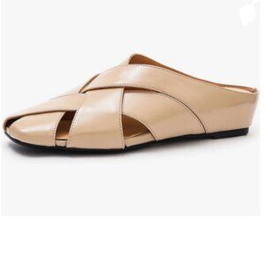 YDN Nude Summer Spring Woven Slip On Clogs Mules Wedge Heel Backless Sandals